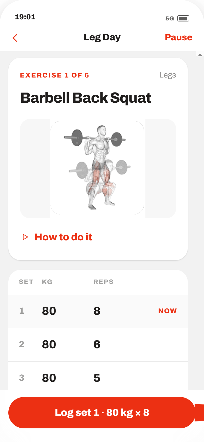 TrainFlow active session screen